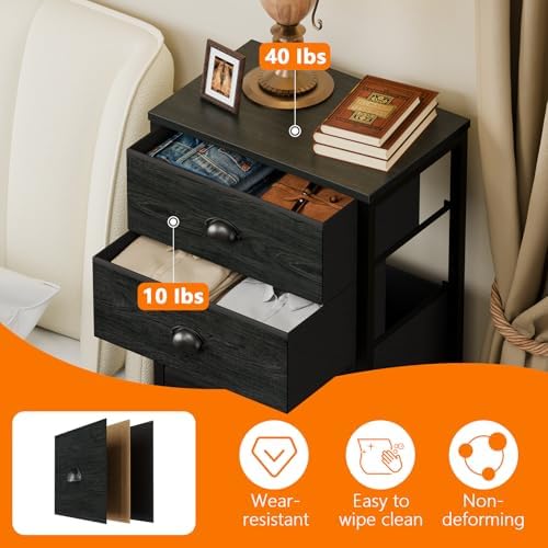 Furnulem Black Bedroom Dresser, Tall Chests of Drawers with 7 Fabric Bins