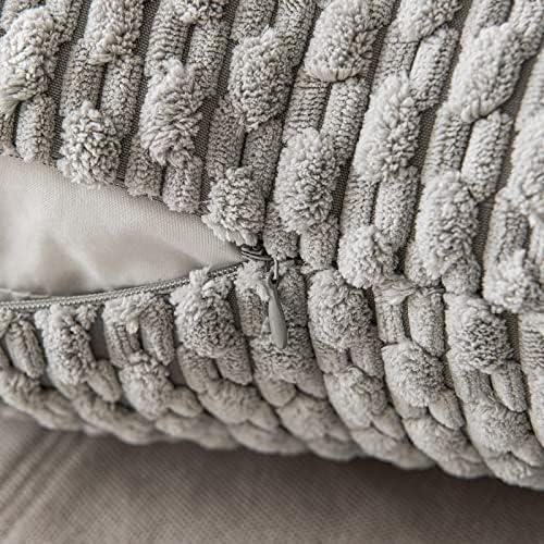 MIULEE Lumbar Decorative Throw Pillow Covers 12x20 Light Grey Corduroy