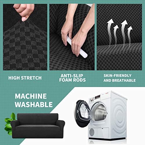 YEMYHOM Couch Cover Latest Jacquard Design High Stretch Extra Large Sofa Covers Pet Dog Cat Proof Oversized Slipcover Non Slip Magic Elastic Furniture Protector (X Large, Black Checkered)