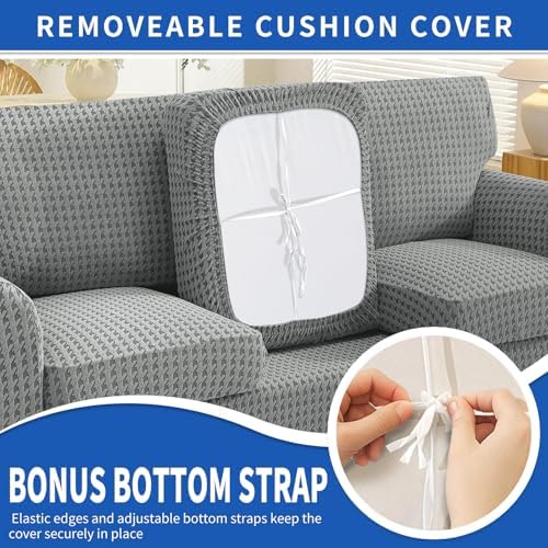 MAXIJIN 2 Pieces Stretch Chair Cover Armchair Covers for Living Room Thick Soft Chair Slipcovers with Arms Dogs Pet Single Sofa Couch Protector with Elastic Bottom (Light Gray, 31"-46")
