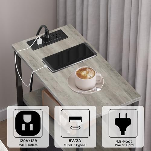 TUTOTAK Narrow LED End Table with Charging Station, Skinny Side Table