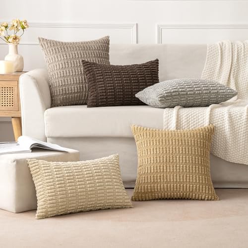 MIULEE Corduroy Decorative Throw Pillow Covers 20x20 Tan Pack of 2
