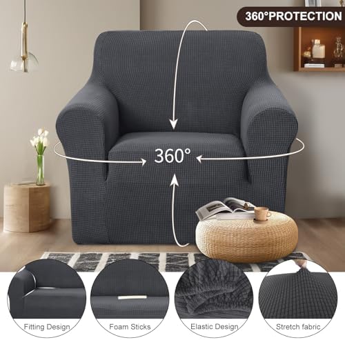 U-NICE HOME Stretch Recliner Chair Cover Armchair Slipcover, Dark Grey