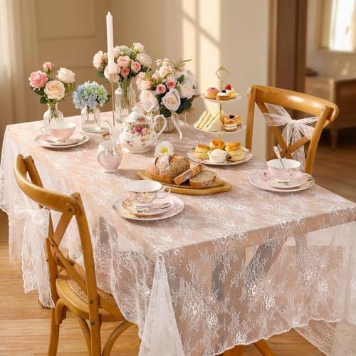 Rustic White Wedding Tablecloths Lace Chic Rectangular Embroidered Fabrics