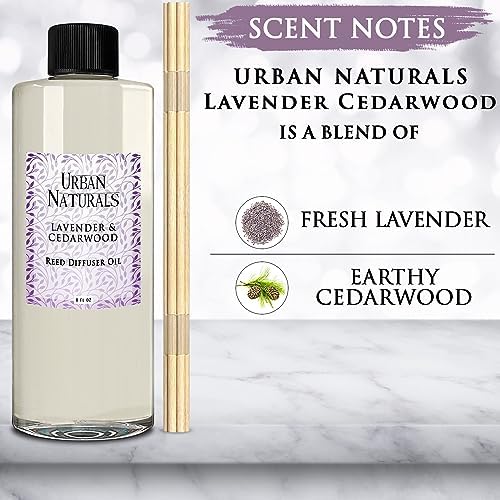 Urban Naturals Reed Diffuser Oil Refill Lavender Cedarwood with Warm Wood, Spa-Inspired Notes 8 oz + Free Reed Sticks, Made in the USA