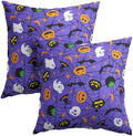 Halloween Purple Throw Pillow Covers 20x20 inch Set of 2 Humour Pumpkins Ghost Skeleton Bat Web Decorative Pillowcase Holiday Cotton Linen Pillow Cases for Home Sofa Porch Outdoor Decor