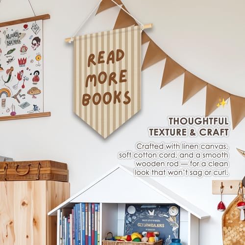 Classroom Reading Nook Decor, Read More Books Pennant Flag for Reading Corner Classroom Library 15x11 Inch - Brown