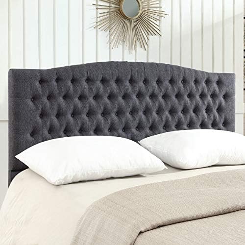 24KF Upholstered Tufted Button Linen Fabric Headboard,Comfortable Fashional Headboard King/CA King Size,Dark Gray