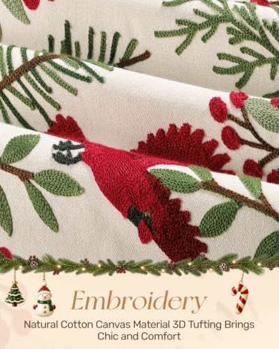 Miss Adola Embroidered Canvas 13"x72" Christmas Table Runner, Cardinal