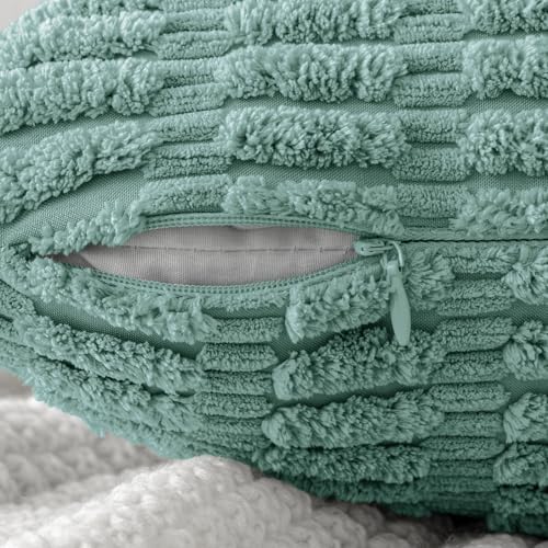 MIULEE Corduroy Decorative Throw Pillow Covers 16x16 Teal Green Pack of 2