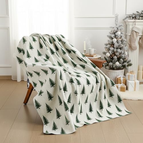 Hahafelt Green Christmas Tree Chenille Throw Blanket 50x60 Soft Couch