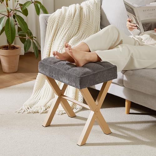 Royal Windsor Vanity Stool,Small Makeup Chair with Metal X Legs