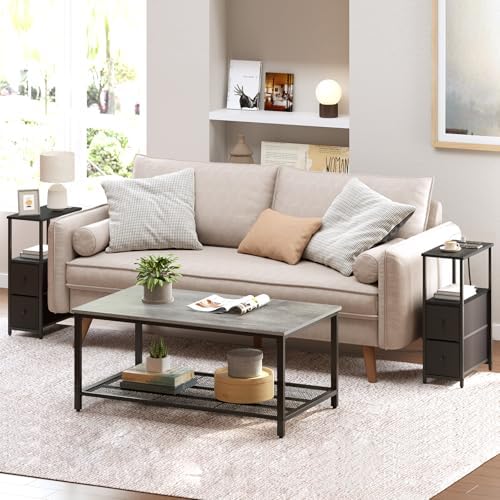 TUTOTAK Narrow End Table with Charging Station, Skinny Side Table