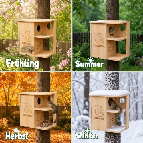 Large Squirrel Nesting Box Outdoor – Solid Pine Wood Squirrel House