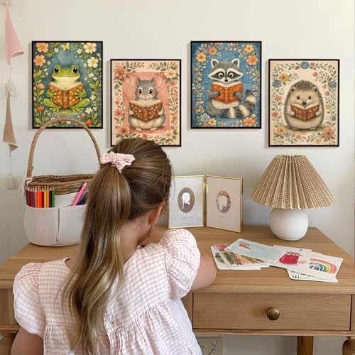 SkyCozy Reading Nook Decor, Woodland Animal Reading Wall Art Posters