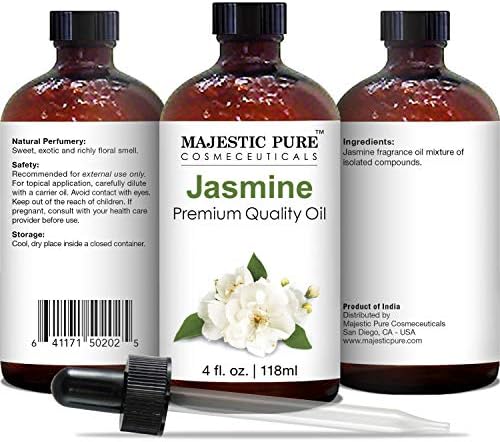 Majestic Pure Essential Oil with Glass Dropper - 100% Pure and Natural - Essential Oils for Diffuser, Aromatherapy, Soap and Candle Making, Jasmine Essential Oil, Jasmine Oil, 4 Fl Oz (Pack of 2)