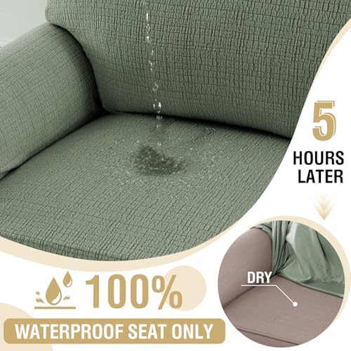 H.VERSAILTEX Jacquard Sofa Slipcover with Waterproof Seat Furniture Protector 1 Piece Stretch Sofa Covers with Elastic Bottom for Kids, Pets, Dog(Armchair, Sea Grass)