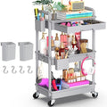 Goovilla 3 Tier Rolling Utility Cart Organizer with Removable Drawer, Grey