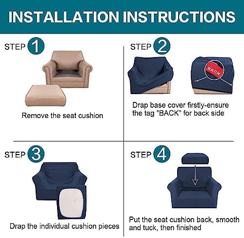 Turquoize 2 Piece Chair Covers Chair Slipcovers for Living Room Armchair Couch Cover Chair Sofa Cover with Individual Cushion Covers Furniture Cover for Chairs Feature Jacquard Fabric (Chair, Navy)
