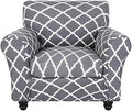 SearchI Stretch Sofa Cover Printed Couch Covers, Floral Pattern 2 Piece Armchair Slipcover with Separate Chair Cushion Cover, Washable Furniture Protector for Living Room(Armchair, Gray+White)