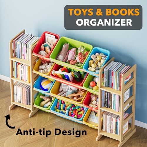 SpaceAid Toy Storage Organizer with 6 Shelves and 12 Bins, Toy Organizers Storage Bookshelf, Kids Bin Shelf Toys Box Bookcase for Bedroom Playroom Organization Room Decor, Multi-Colored