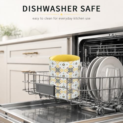 Solidith Utensil Holder Crock for Countertop,Kitchen Counter Decor,Yellow