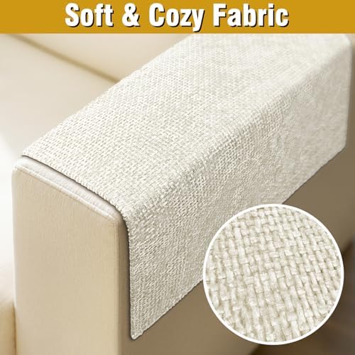 Couch Arm Covers, Sofa Arm Covers, Waterproof Armrest Cover for Sofa, Armchair, Loveseat, Non-Slip Recliner Arm Cover, Headrest Cover, Arm Chair Covers Set of 2 (Cream, 24"×20")