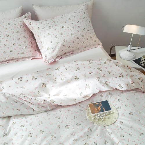 Girls Floral Comforter Set Twin XL Garden Flower Print Bedding Sets Soft Fluffy Vintage Pink White Floral Bedding Comforter Set Cottagecore Botanical Flowers Comforter with 2 Pillowcases Twin XL Size