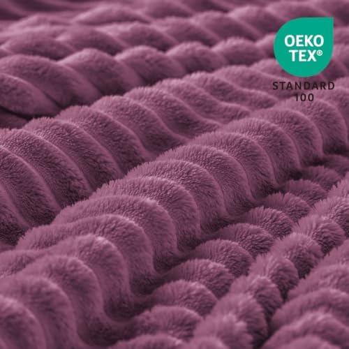 BEDELITE 3D Ribbed Jacquard Plum Fleece Throw Blanket for Couch, 50x60 Inch