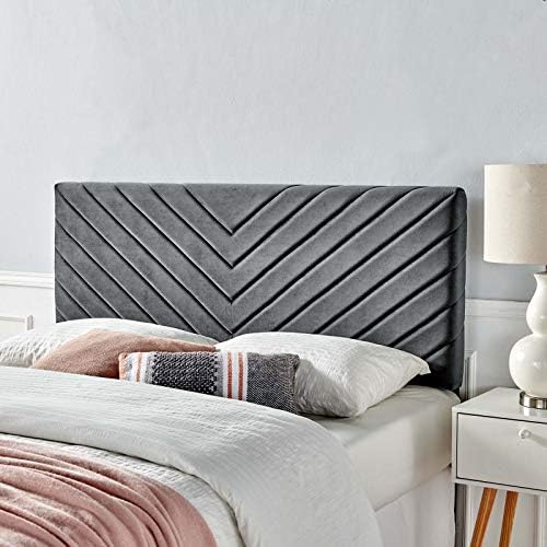 Modway Alyson Angular Channel Tufted Performance Velvet California King Headboard in Charcoal, King King, Model:MOD-6145-CHA
