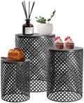 Set of 3 Outdoor Side Table, Garden Stool for Patio, Metal Accent Table Modern End Table, Patio Side Table for Garden, Balcony, Bedroom Indoor Outdoor Decorative, Jet Black
