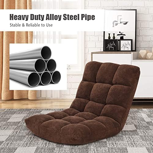 S AFSTAR Cushioned Floor Chair, 14-Position Adjustable Padded Lazy Recliner with Comfortable Back Support and Skin-Friendly Cover, Great for Reading, Playing Game, Meditating (Dark Coffee)