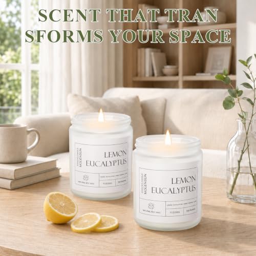 Molensun Lemon Eucalyptus Scented Soy Candles, 7 Oz 2 Pack Gift Box