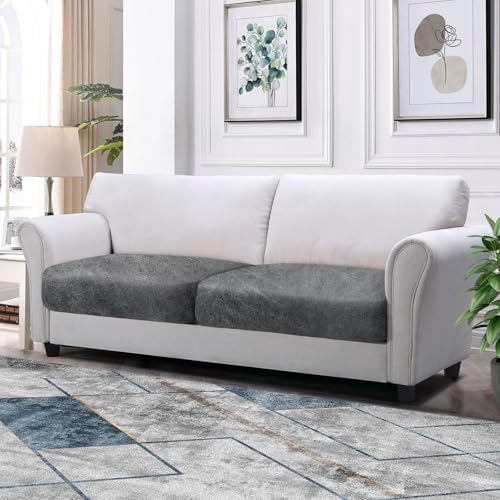 Loveseat Cushion Covers Leather-Look 2PC Stretch Love Seat Slipcover Sets for Living Room Individual Couch Seat Protector, Pet-Friendly, Non-Slip, Easy Fit - Light Grey