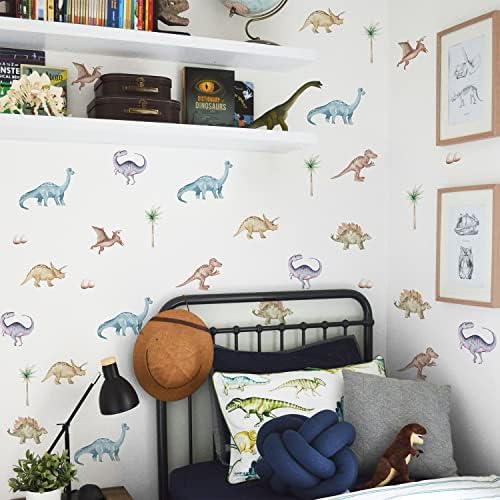 Watercolor Dinosaur Wall Decals for Boys Room, Peel and Stick