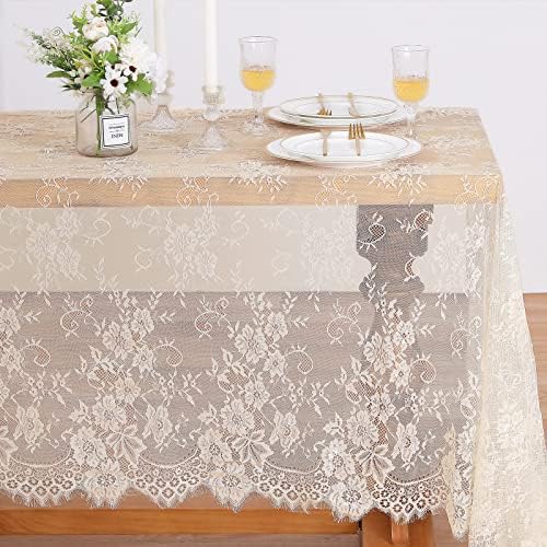 10 Packs Lace Tablecloth 60 X 120 Inch Vintage Boho Ivory Floral Overlay