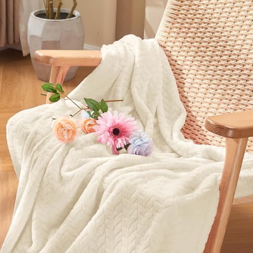 inhand Cream White Fleece Throw Blanket for Couch, Super Soft Flannel Blanket, Lightweight Fuzzy Blankets Sofa Bed Office, Washable Cozy Plush Fleece Blankets&Throw for All Season(50x60 Inches)