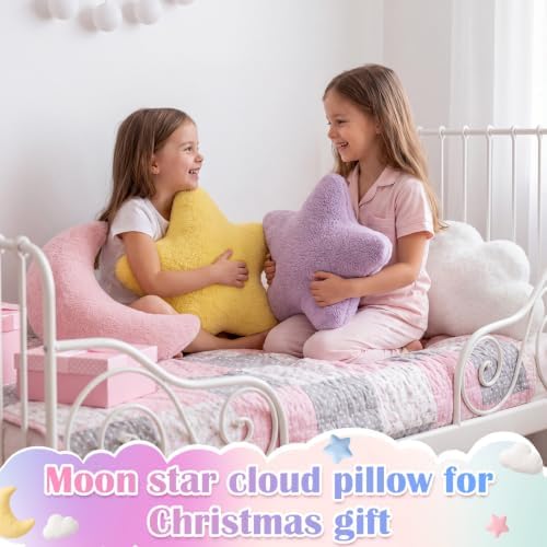 4 Pcs Plush Cloud Star Moon Throw Pillow Set, Pink, White, Yellow, Purple