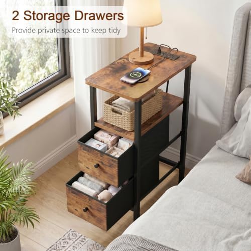 LOAKEKEL Narrow End Table with Charging Station, Side Tables Living Room