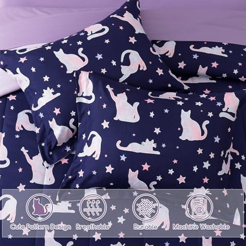 Twin Comforter Set for Girls-3 Pieces Cat Glow in the Dark Twin Bedding
