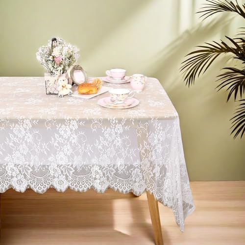 Rectangular Lace Tablecloth 5 Pieces 10FT White Table Cloth Vintage Fabric