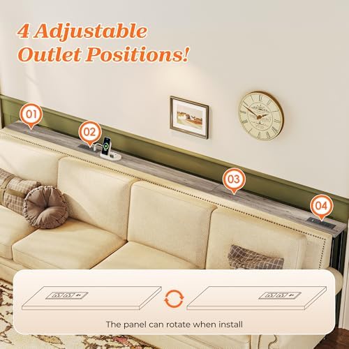 SUPERJARE 102 Inch Sofa Table with 2 Power Outlets and USB-C Ports