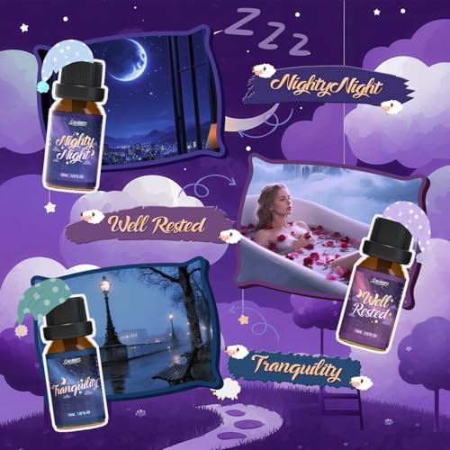 SALUBRITO Good Night Fragrance Oils, Premium Essential Oil Set for Diffuser, Soap, Candle Making scents, Nighty Night, Well Rested, Tranquility, Sweet Dream, Bed Time, Lavender Breeze
