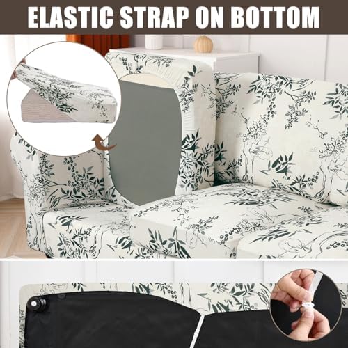 SearchI Sofa Cover Couch Covers, 2 Pieces Armchair Slipcover with 1 Separate Cushion Cover Stretch Soft Furniture Protector for Living Room Couch Cover for Pets Kids(Armchair, Foliage)