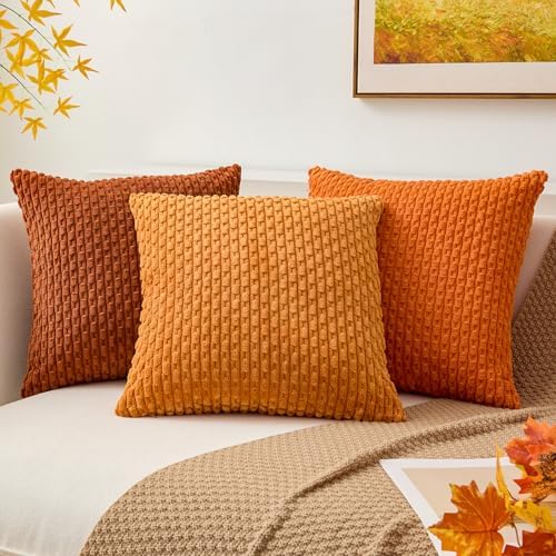 Kevin Textile Soft Corduroy 18x18 Inch Pillow Covers 2 Pack, Orange Yellow