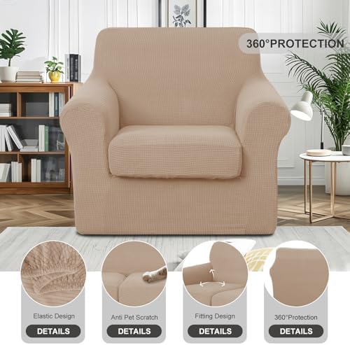 2 Pieces Stretch Chair Cover For Sofa Slipcover, 1 Seat, Camel
