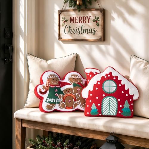 AELS Gingerbread Man & Christmas House Pillow Set, Holiday Throw Pillows