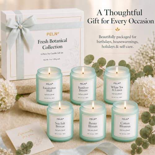 Scented Candles Gift Set, 6-Pack 7 oz Soy Candles, Fresh Botanical Scents
