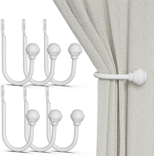 Hion Curtain Holdbacks White 6pcs, Curtain Tiebacks Wall Mounted Hooks