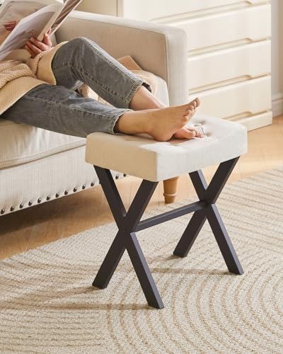 IBUYKE U-Shaped Linen Vanity Stool, X-Leg Makeup Chair, Linen WBD018Y